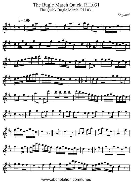 Bugle March Quick. RH.031, The - staff notation