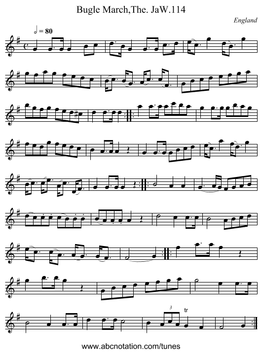 Bugle March,The. JaW.114 - staff notation