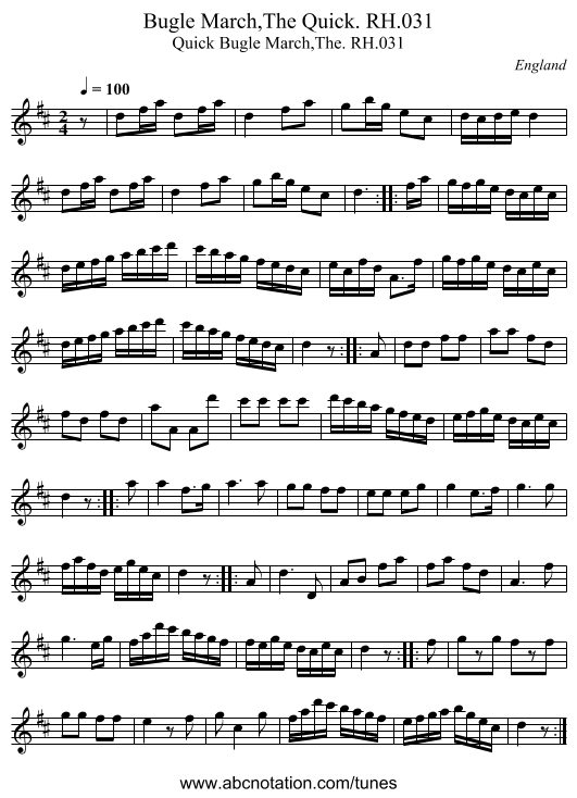 Bugle March,The Quick. RH.031 - staff notation