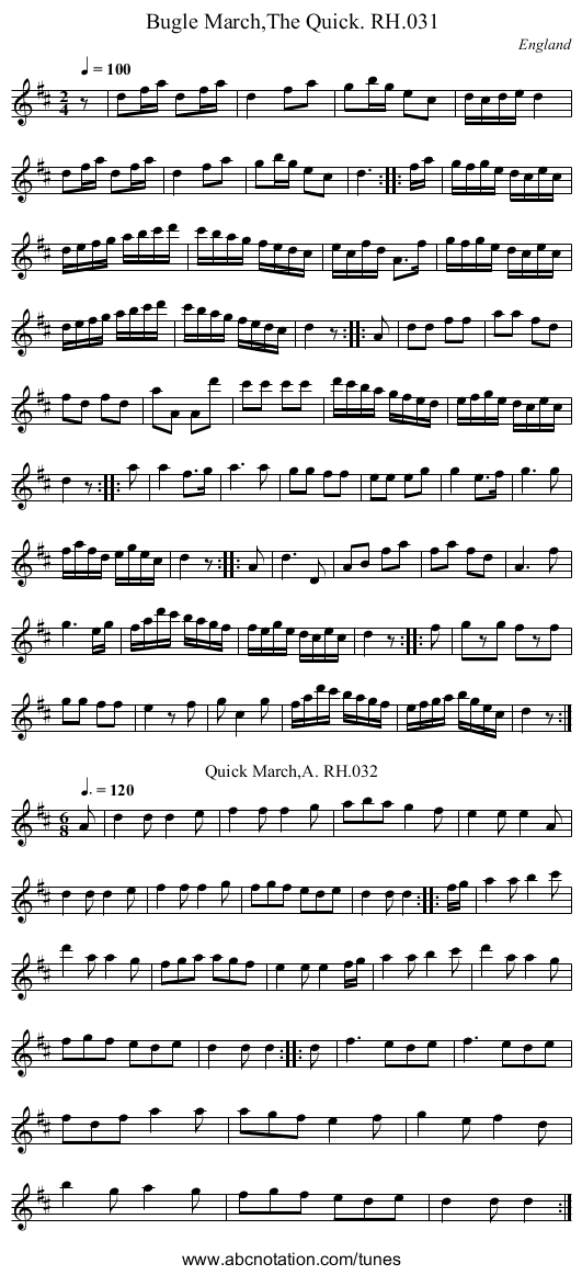Bugle March,The Quick. RH.031 - staff notation