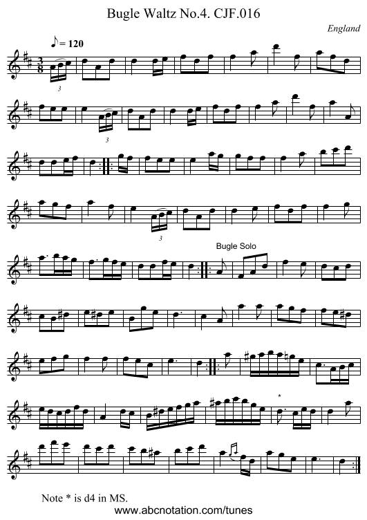 Bugle Waltz No.4. CJF.016 - staff notation