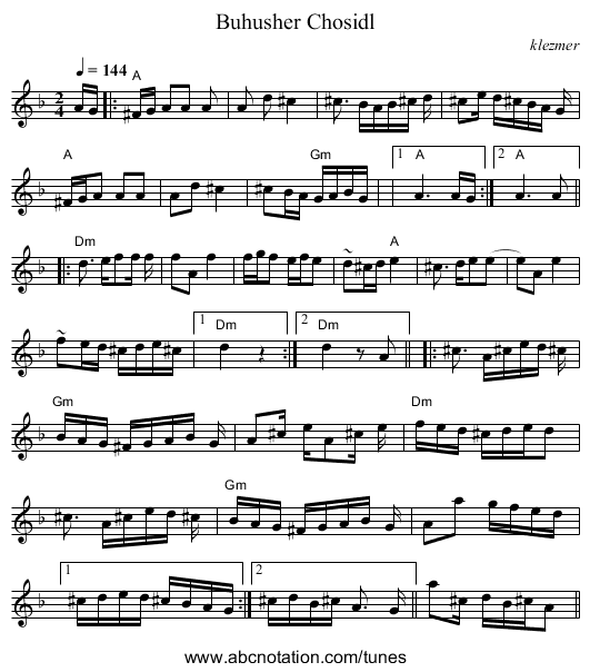 Buhusher Chosidl - staff notation