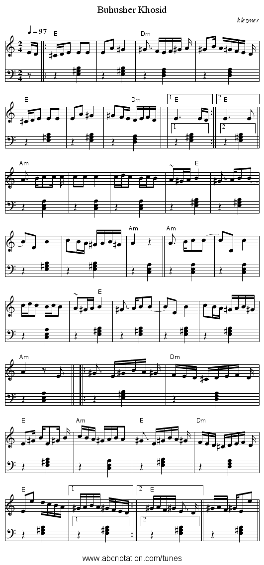 Buhusher Khosid - staff notation