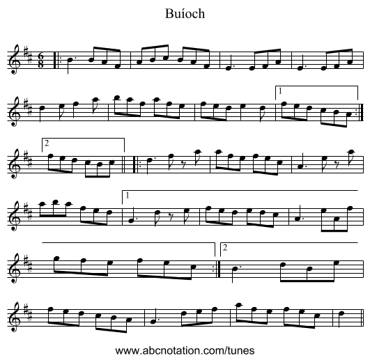 Buíoch - staff notation