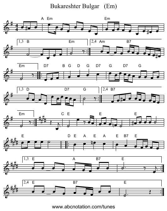 Bukareshter Bulgar   (Em) - staff notation