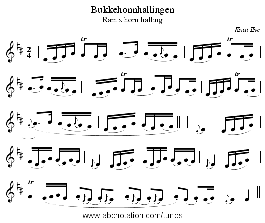 Bukkeh&oslash;nnhallingen - staff notation