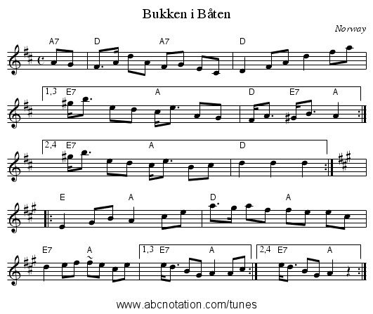 Bukken i B&aring;ten - staff notation