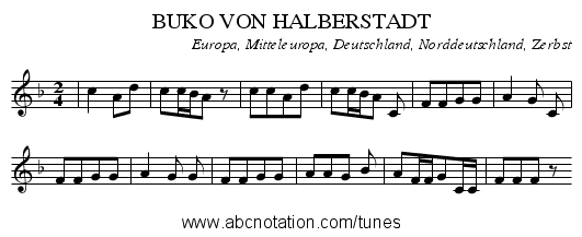 BUKO VON HALBERSTADT - staff notation