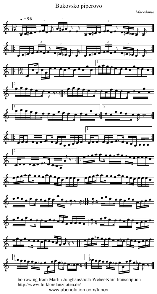 Bukovsko piperovo - staff notation