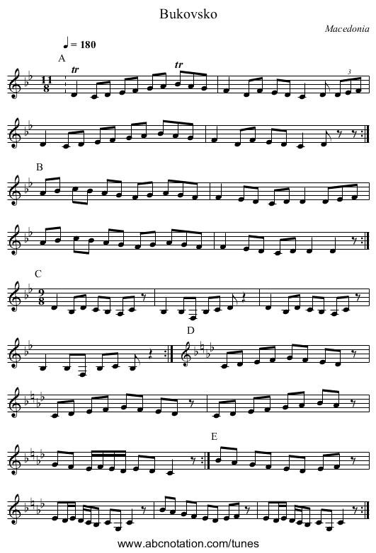 Bukovsko - staff notation