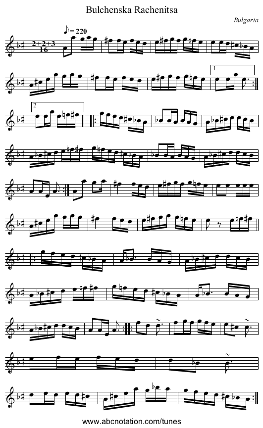 Bulchenska Rachenitsa - staff notation