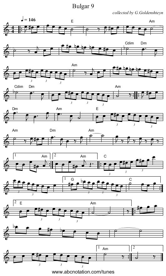 Bulgar 9 - staff notation