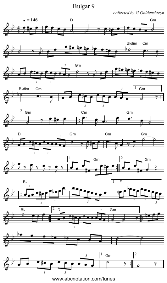 Bulgar 9 - staff notation