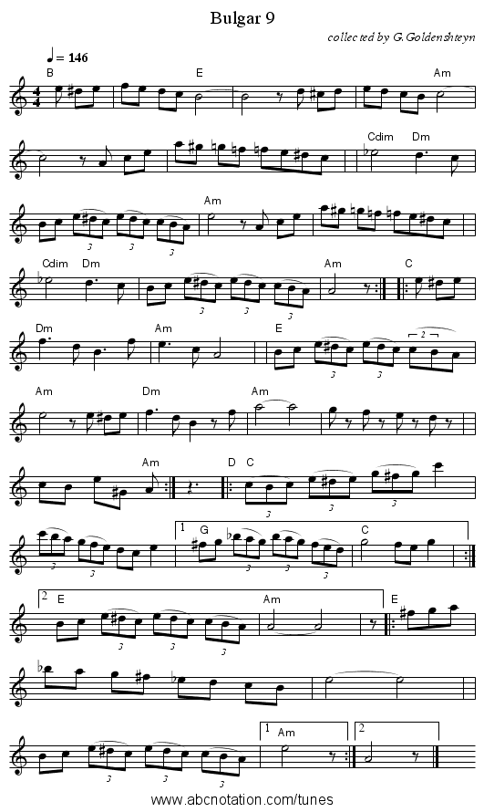 Bulgar 9 - staff notation