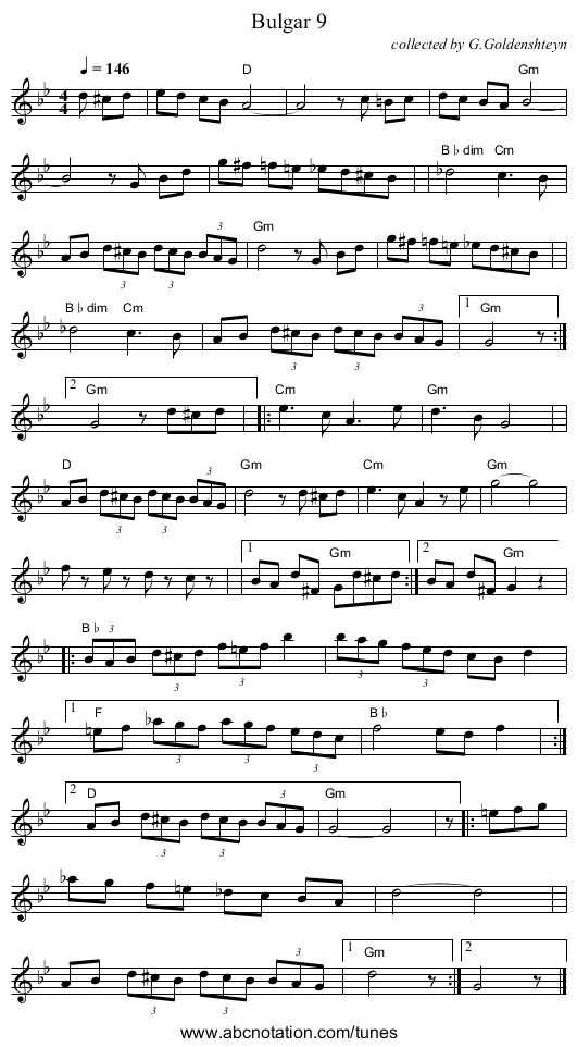 Bulgar 9 - staff notation