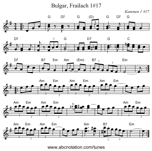 Bulgar, Frailach 1#17 - staff notation