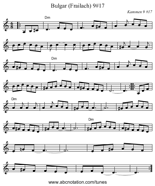 Bulgar (Frailach) 9#17 - staff notation