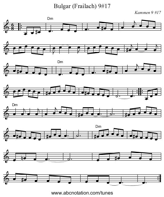 Bulgar (Frailach) 9#17 - staff notation