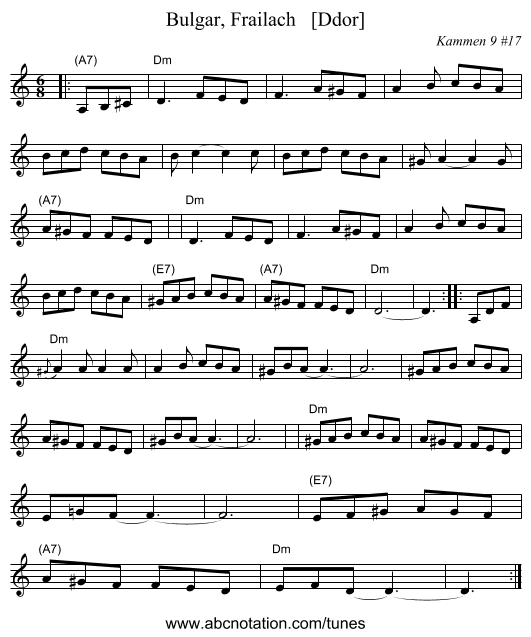 Bulgar, Frailach   [Ddor] - staff notation