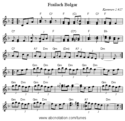 Bulgar, Frailach - staff notation