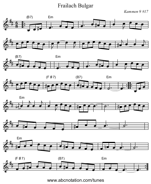 Bulgar, Frailach - staff notation