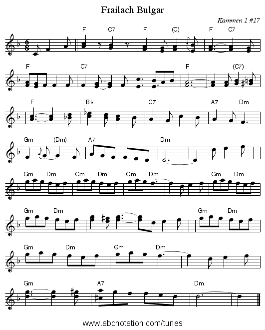 Bulgar, Frailach - staff notation