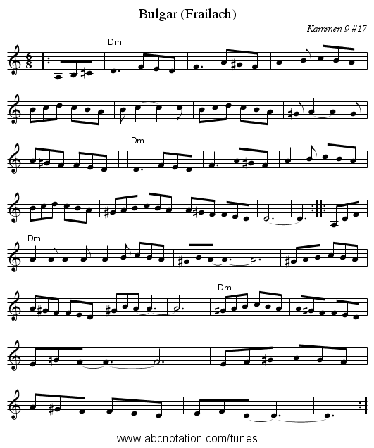 Bulgar (Frailach) - staff notation