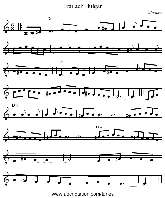 Bulgar, Frailach - staff notation