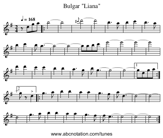 Bulgar Liana - staff notation