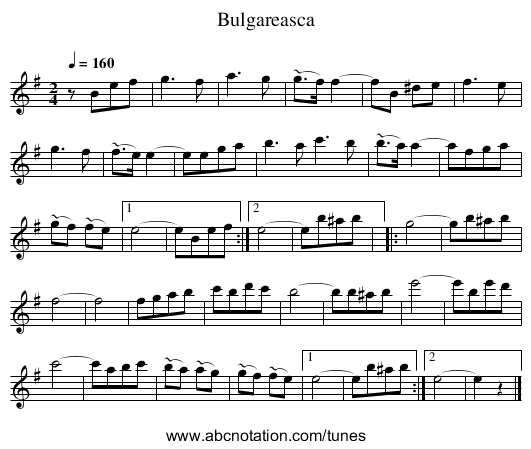Bulgareasca - staff notation