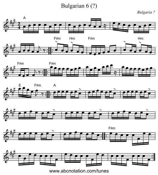 Bulgarian 6 (?) - staff notation