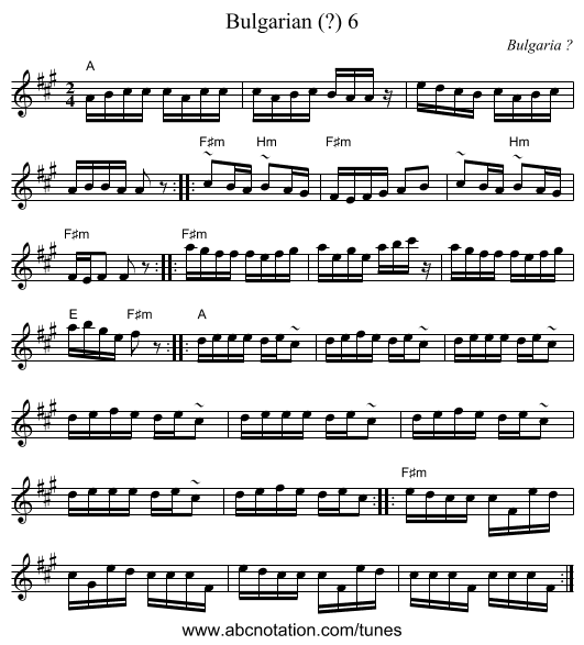 Bulgarian (?) 6 - staff notation