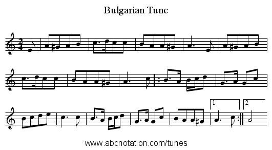 Bulgarian Tune - staff notation