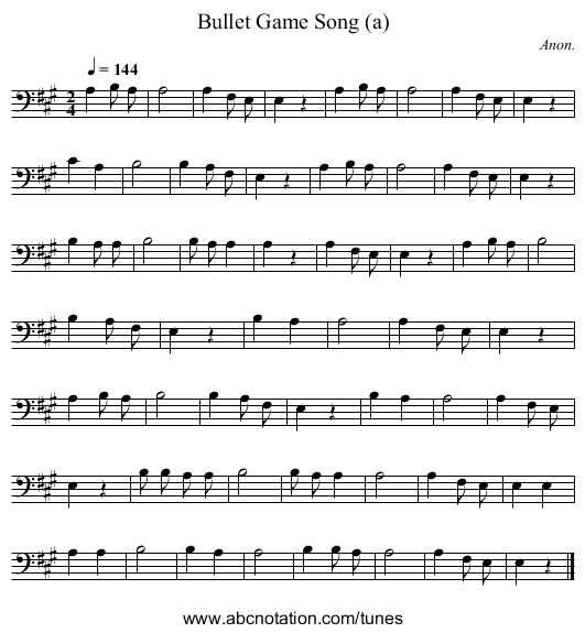 Bullet Game Song (a) - staff notation
