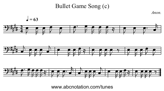 Bullet Game Song (c) - staff notation