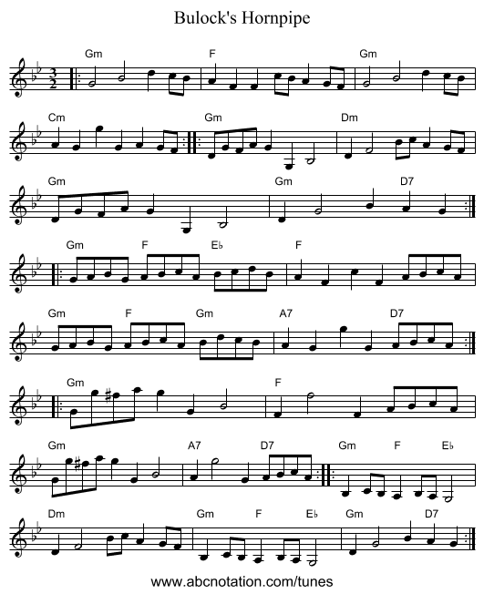 Bulock's Hornpipe - staff notation