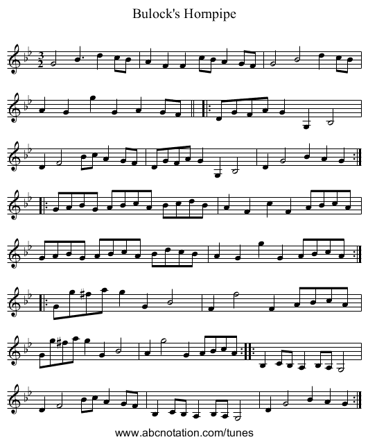 Bulock's Hornpipe - staff notation