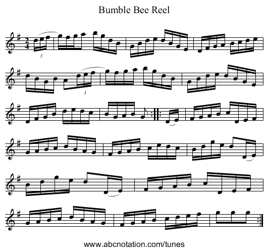 Bumble Bee Reel - staff notation