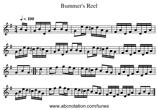 Bummer's Reel - staff notation