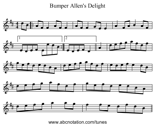 Bumper Allen's Delight - staff notation