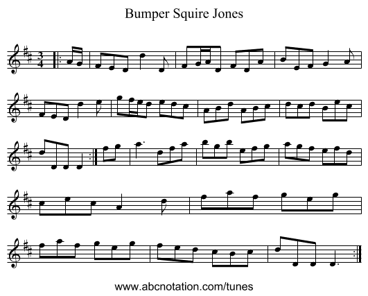 Bumper Squire Jones - staff notation