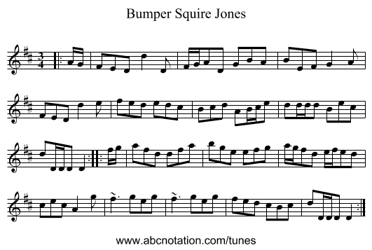 Bumper Squire Jones - staff notation