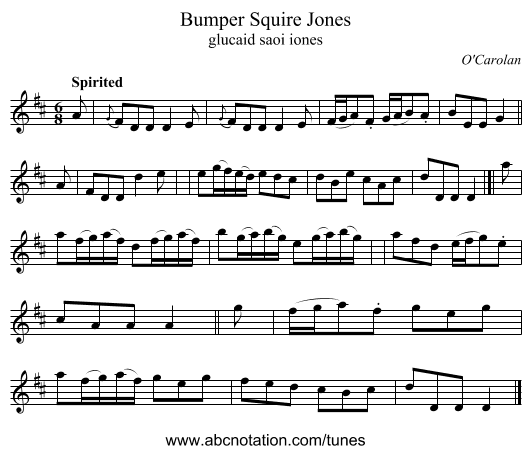 Bumper Squire Jones - staff notation