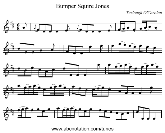 Bumper Squire Jones - staff notation