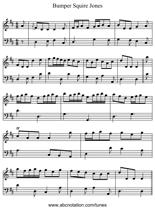 Bumper Squire Jones - staff notation