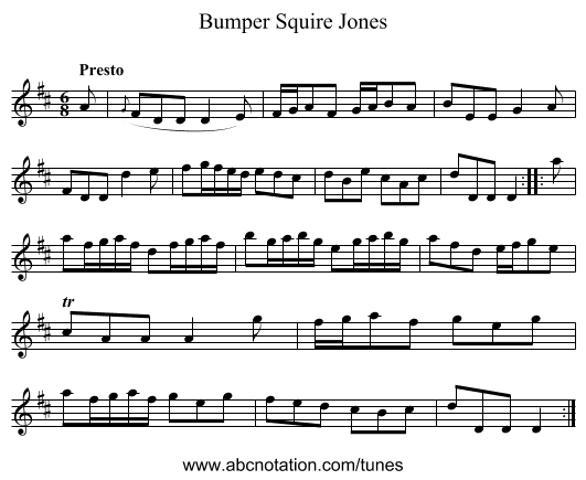 Bumper Squire Jones - staff notation