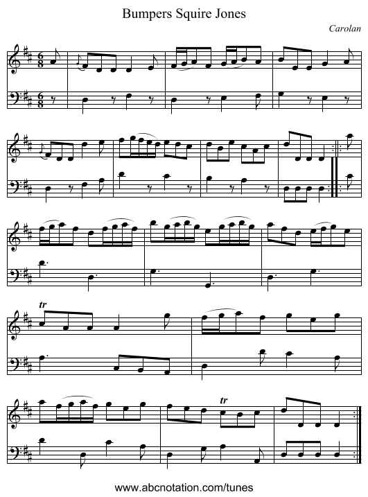 Bumpers Squire Jones - staff notation