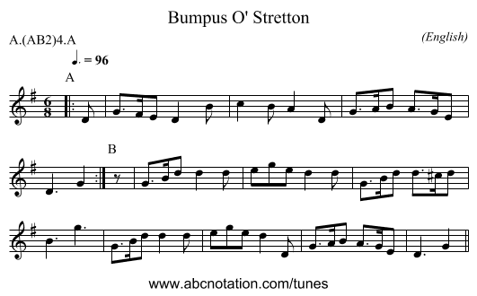 Bumpus O' Stretton - staff notation