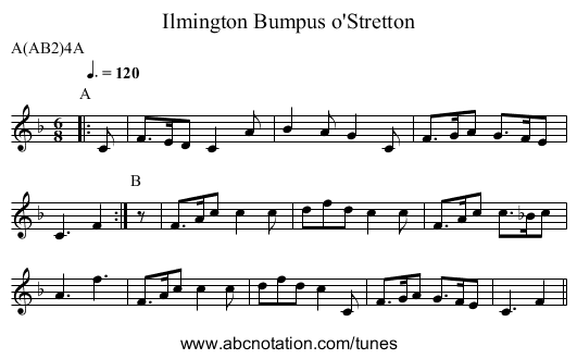 Bumpus o'Stretton, Ilmington - staff notation
