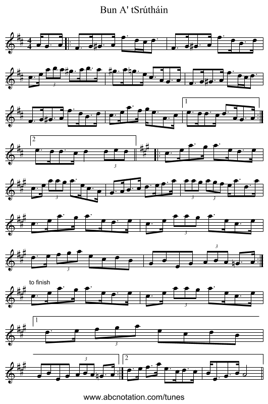 Bun A' tSrútháin - staff notation